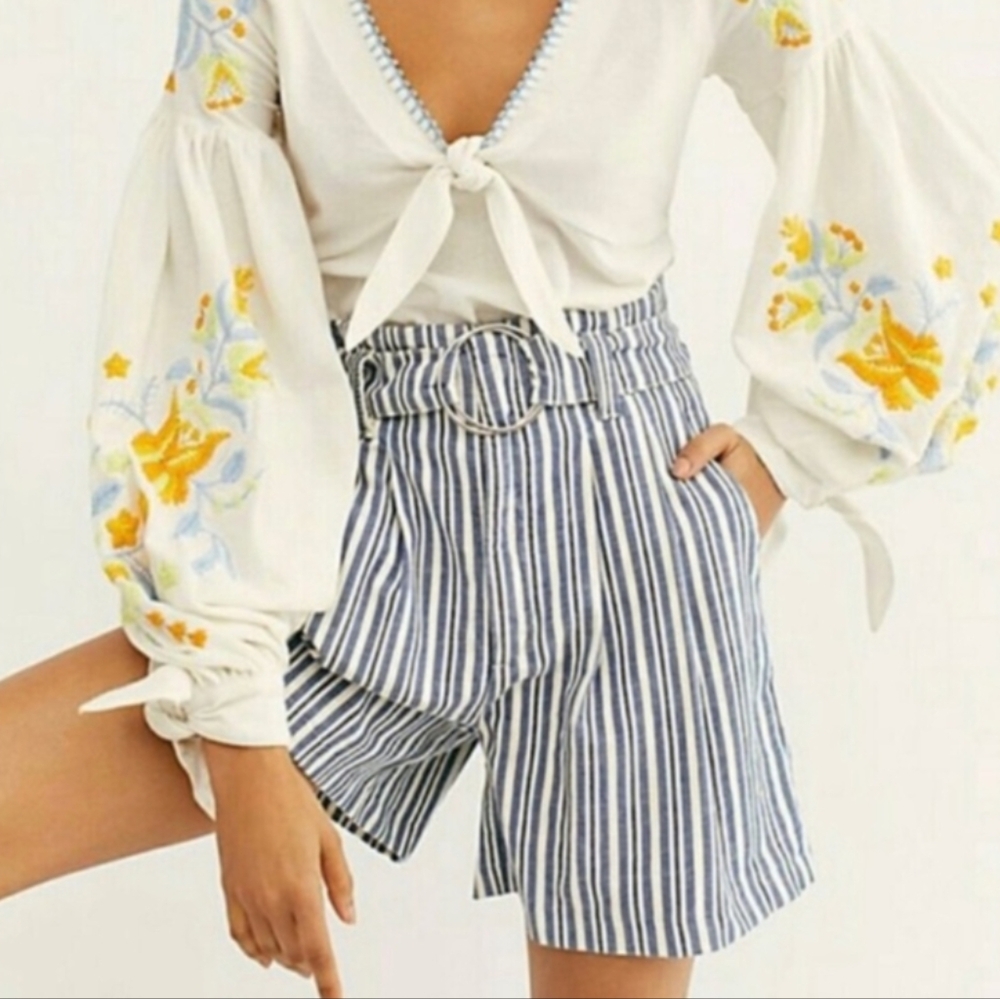 Free People Paperbag Utility Short Indigo Stripes